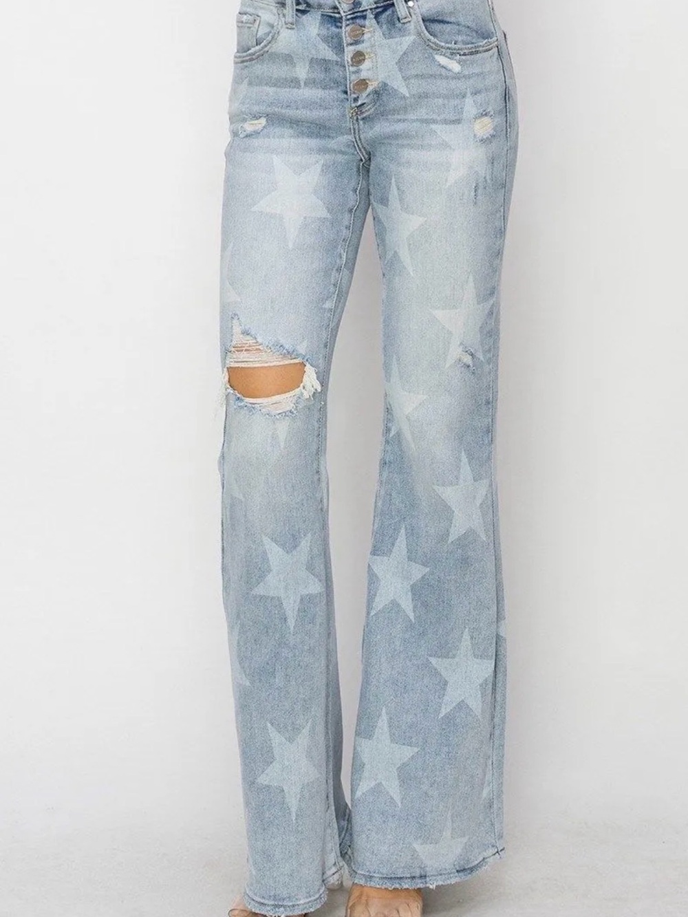 Risen Star-Print Jeans Size 9/29 with 33” Inseam Tall Girl Friendly